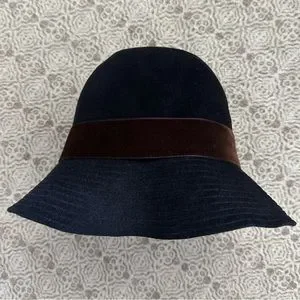 Lola Hats Black Felt Fedora With Brown Velvet Ribbon Polo Ralph Lauren Black Wool Felt Hat Velvet Trim Womens L  main image 3